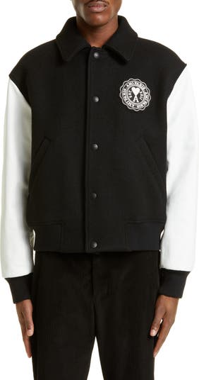 Boxy Teddy Varsity Jacket With Boucle Sleeves