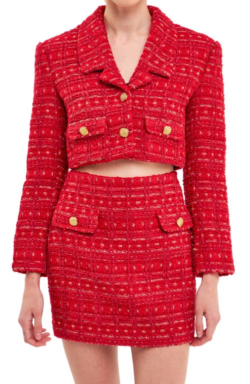 Shop Endless Rose Premium Crop Tweed Jacket In Red