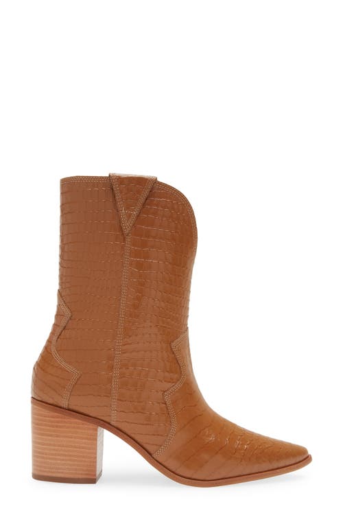 Kaanas Ver Croc Embossed Pointed Toe Western Boot In Tan
