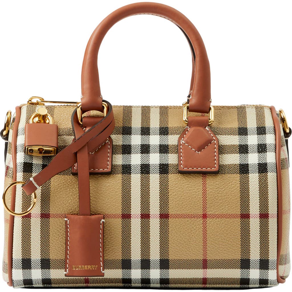 Burberry Mini Bowling Check Coated Canvas Duffle Bag In Vntg Chk/briar Brown