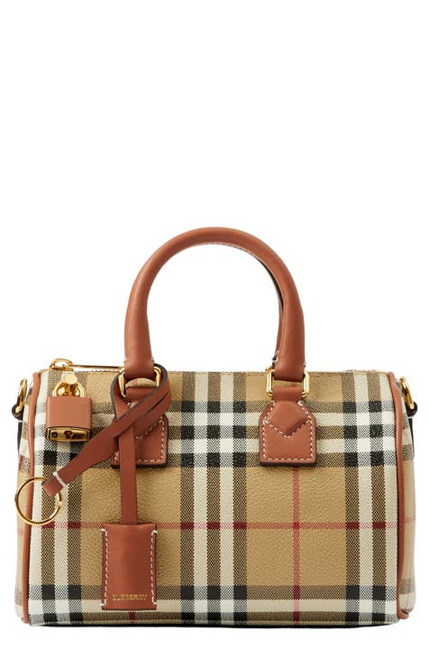 Burberry Exaggerated Check and Leather Tote Bag Archive Beige/Black in  Cotton Canvas/Leather with Silver-tone - US