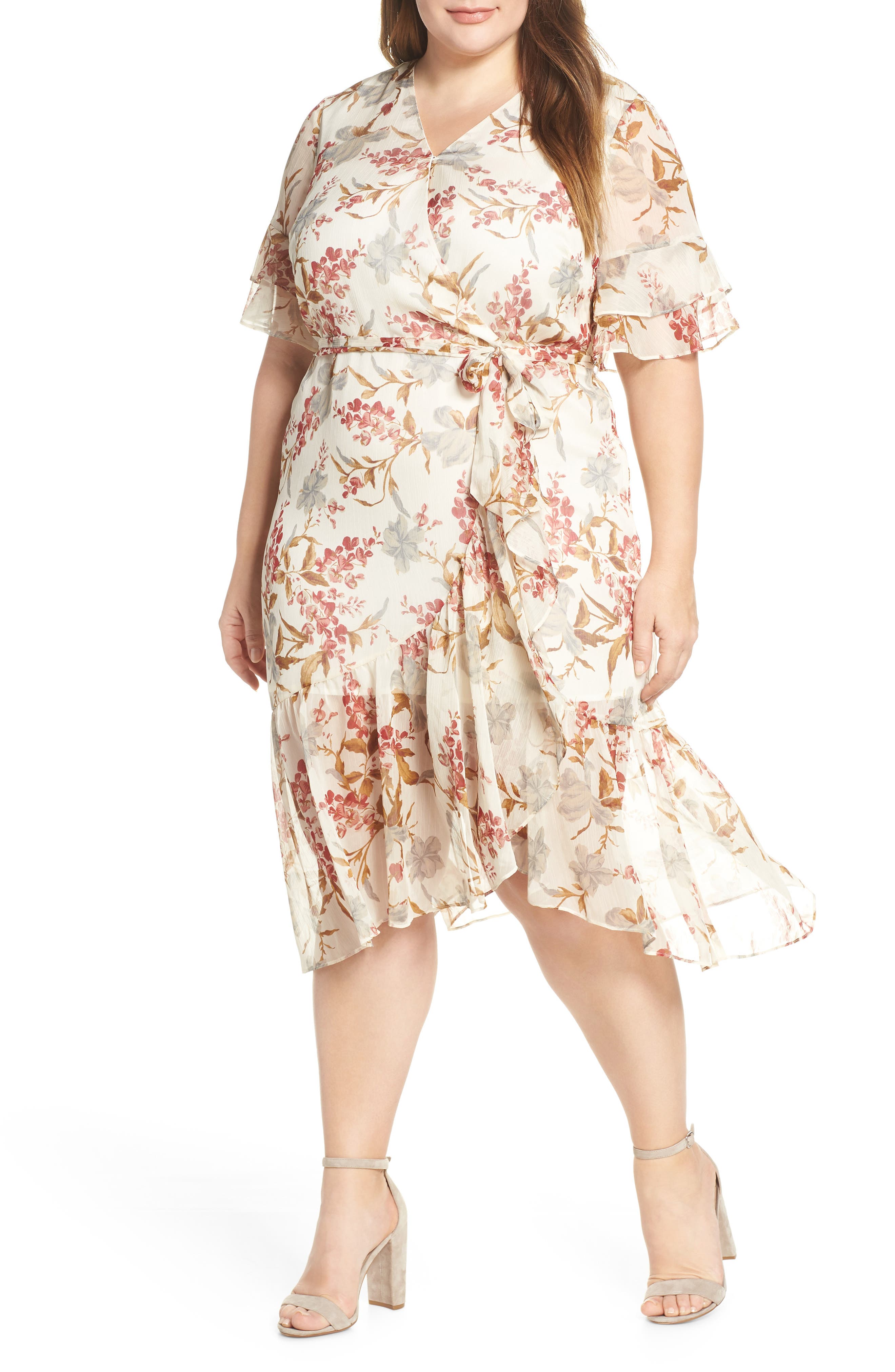 Plus Size Vince Camuto Wildflower Tiered Ruffle Chiffon Dress, Ivory