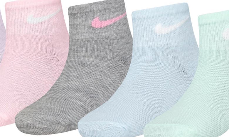 Shop Nike Kids' Metallic 6-pack Swoosh Quarter Socks In Doll