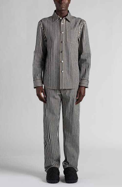 Bottega Veneta Regular Fit Engineer Stripe Cotton Drill Button-up Shirt In 4037 Navy/ecru