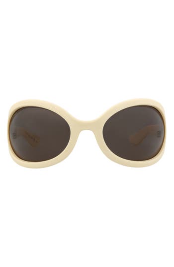 Gucci Novelty 77mm Oversize Shield Sunglasses In White White Brown