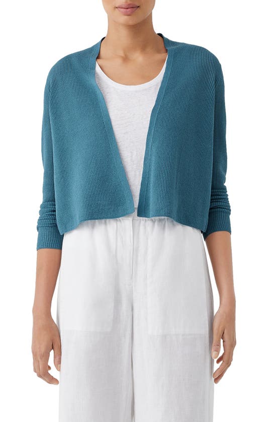 Shop Eileen Fisher Ribbed Organic Linen & Cotton Cardigan In River