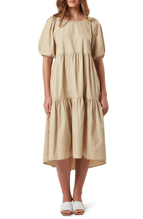 Charlie Holiday Marny Tiered Cotton Shift Dress in Tan