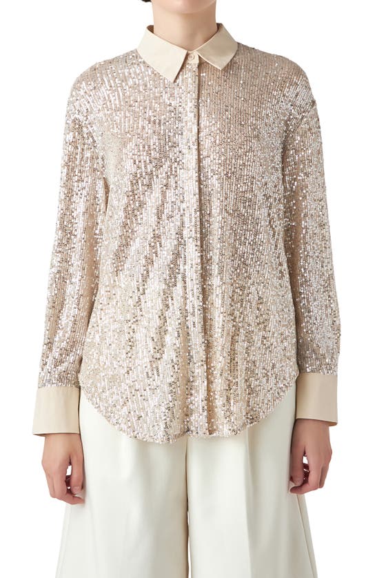 Shop Grey Lab Oversize Sequin Shirt In Ivory