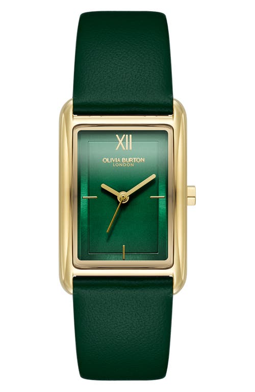 Shop Olivia Burton Grove Rectangular Leather Strap Watch, 23mm In Forest Green