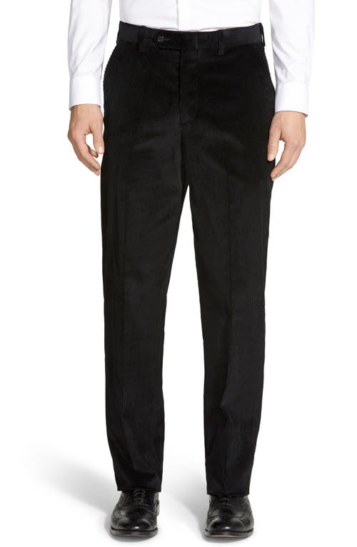 Luxury Italian Corduroy Flat Front Pants in Black