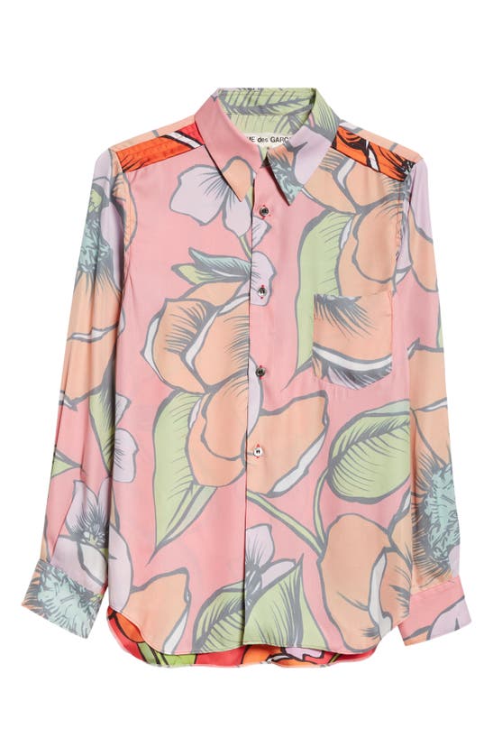 Shop Comme Des Garçons Floral Reverse Print Satin Button-up Shirt In Red Multi