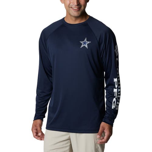 Men's Columbia Navy Dallas Cowboys Big & Tall PFG Terminal Tackle Raglan Omni-Wick Long Sleeve T-Shirt