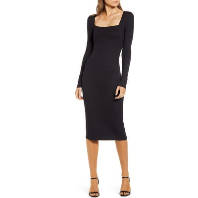 Chelsea28 Ribbed Long Sleeve Midi Dress, Black