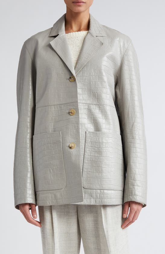 Shop Totême Croc Embossed Leather Jacket In Grey