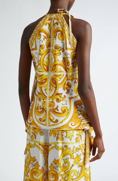 Shop Dolce & Gabbana Dolce&gabbana Majolica Print Sleeveless Silk Twill Halter Top In H45dq Maiolica 1l Giallo