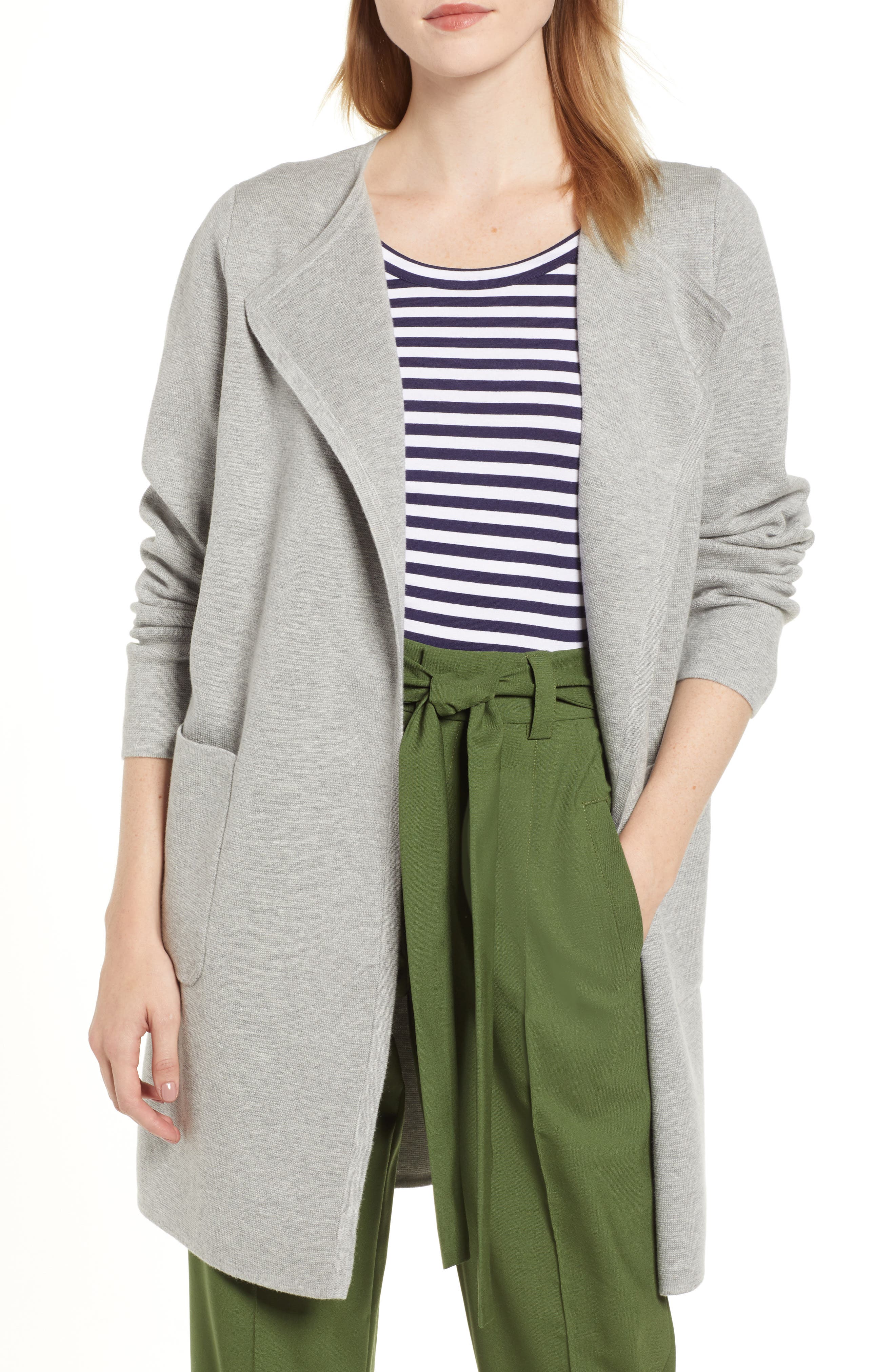 collarless cardigan