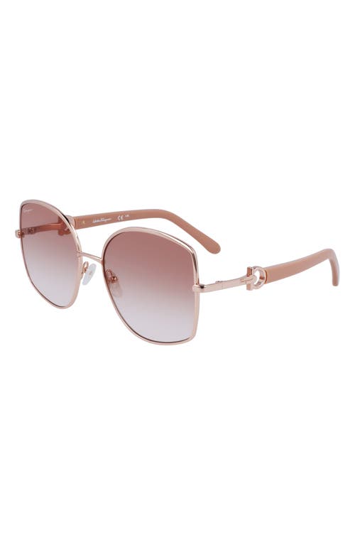 Shop Ferragamo Gancini 57mm Gradient Oval Sunglasses In Rose Gold/nude Gradient