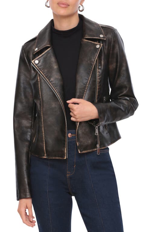Bagatelle Metallic Contrast Detail Faux Leather Moto Jacket In Black-gold