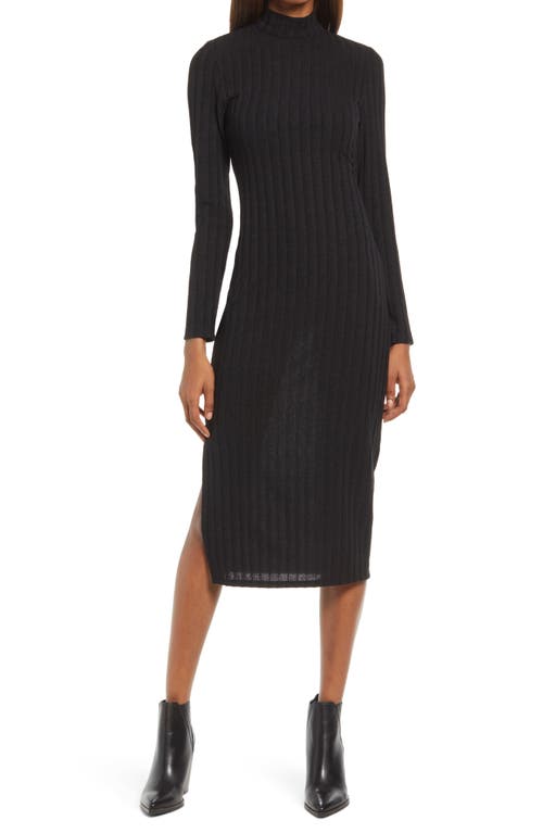 FLORET STUDIOS Twist Back Long Sleeve Ribbed Sweater Dress in Black