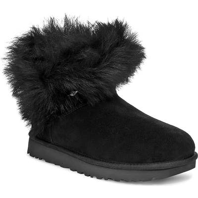UGG Classic Mini Fluff Pin Genuine Shearling Bootie, Black