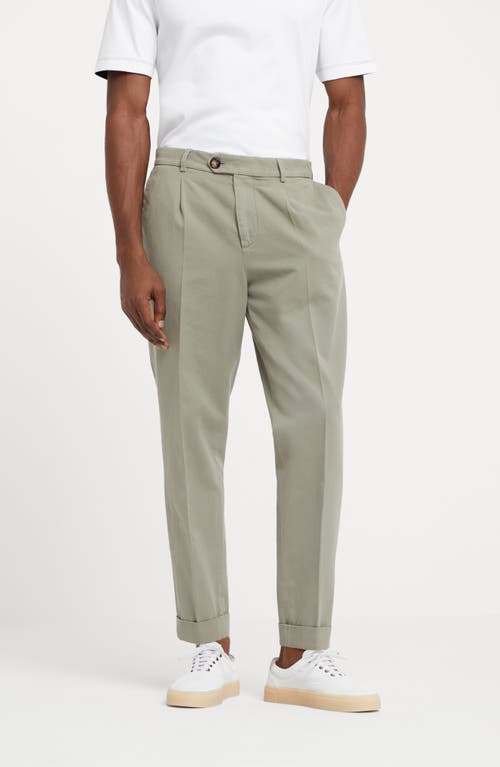 Shop Brunello Cucinelli Leisure Fit Trousers With Pleats In Sage