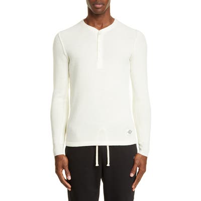 Ovadia & Sons Zack Waffle Merino Wool Henley, White