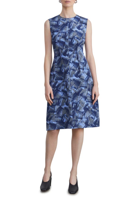 LAFAYETTE 148 ABSTRACT PRINT SILK FIT & FLARE DRESS