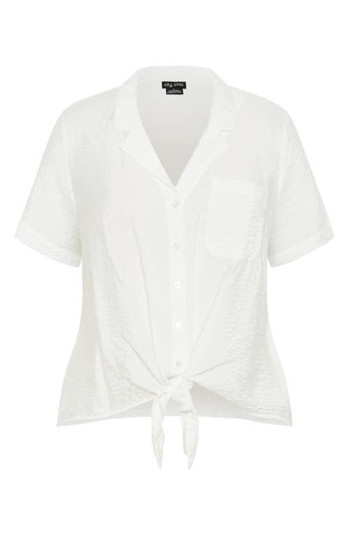 Shop City Chic Kasbah Short Sleeve Button-up Shirt In Ivory