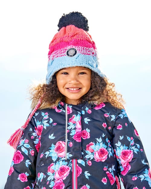 Deux Par Deux Baby Girl's Peruvian Knit Hat Gradient Blue, Coral And Fuschia In Stripes