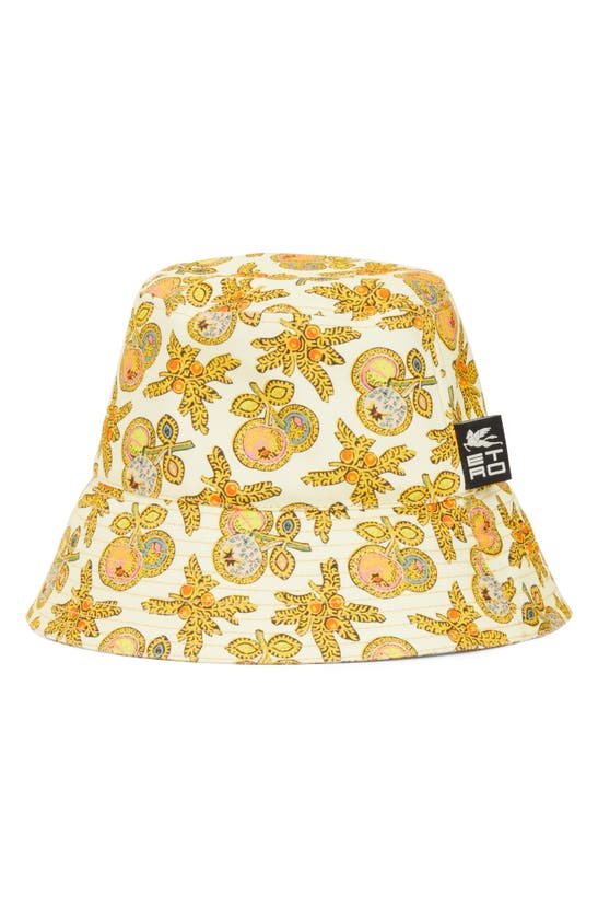 Etro Graphic-print Logo-patch Bucket Hat In 0700 Gold