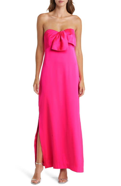 Lilly Pulitzer Carlynn Bow Strapless Satin Maxi Dress Pink Palms at Nordstrom,
