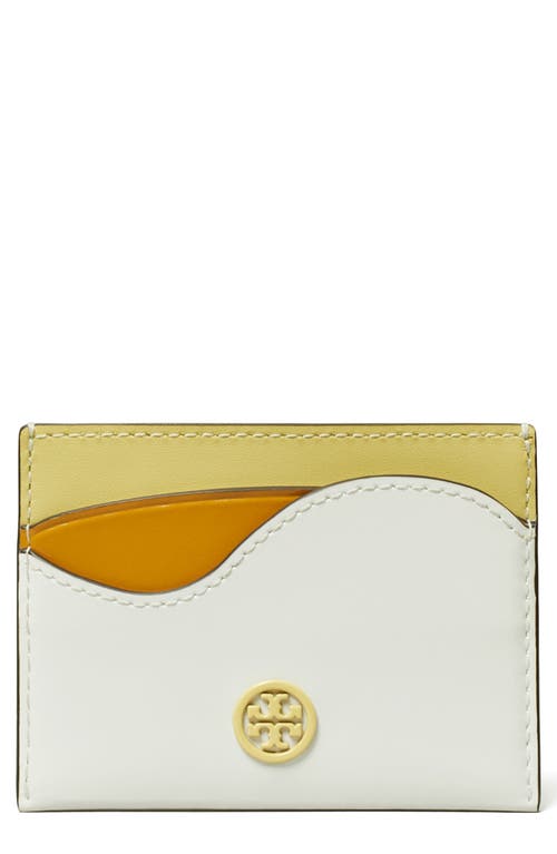 Tory Burch Robinson Colourblock Spazzolato Leather Card Case In Optic White/carambola