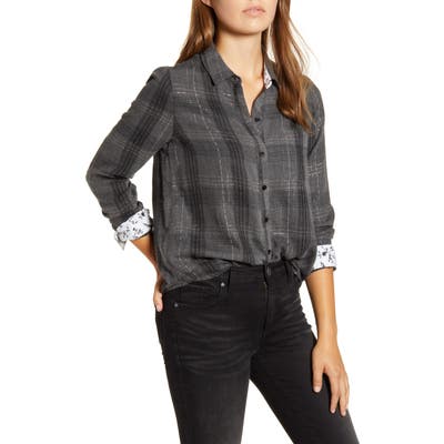 Lucky Brand Classic Plaid Contrast Button-Up Shirt, Grey