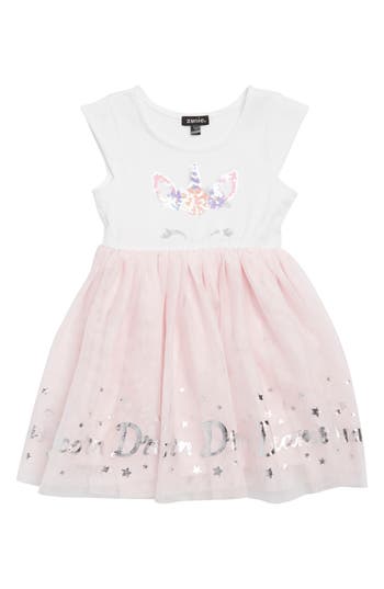 Shop Zunie Kids' Sequin Tulle Dress In Ivory/blush