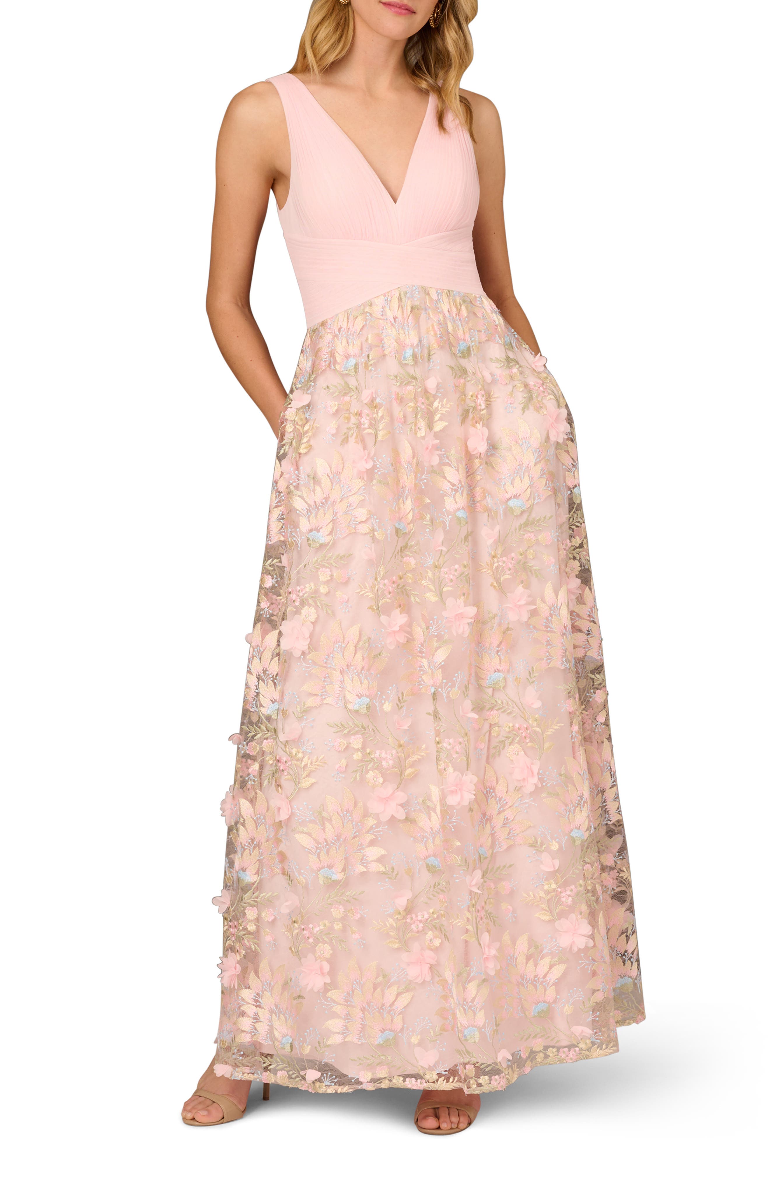 Adrianna papell embroidered floral mesh gown best sale