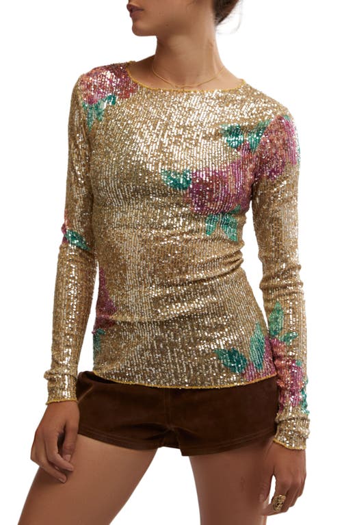 Free People Gold Rush Sequin Top In Champagne Combo