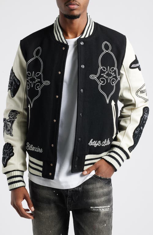 Billionaire Boys Club Gold Peak Wool & Leather Varsity Jacket in Black 