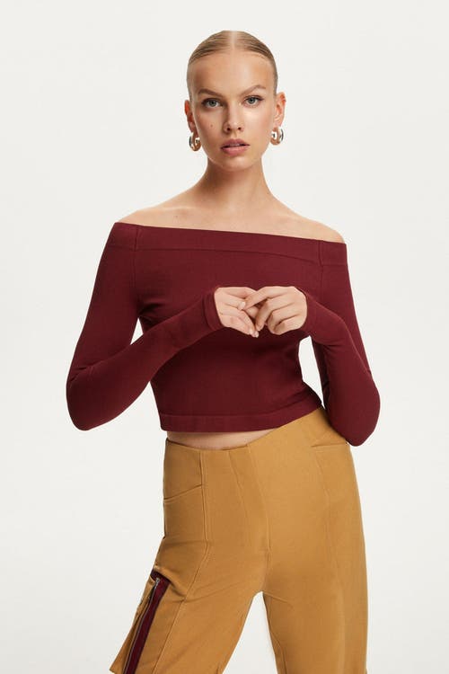 Shop Nocturne Long Sleeve Crop Top In Burgundy