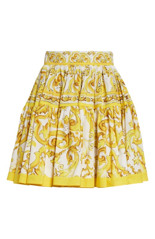 Shop Dolce & Gabbana Dolce&gabbana Tile Print Cotton Skater Skirt In Hg3tn Mix Maiolica Giallo