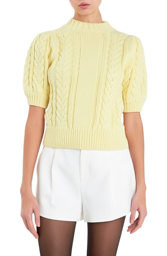 English Factory Mock Neck Cable Stitch Sweater In Lemon