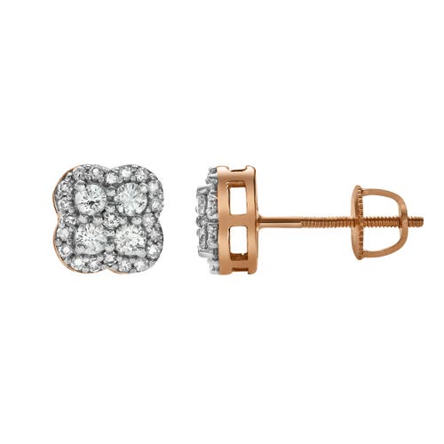 Shop Luvmyjewelry Clover 14k Gold Diamond Stud Earrings In 14k Rose Gold