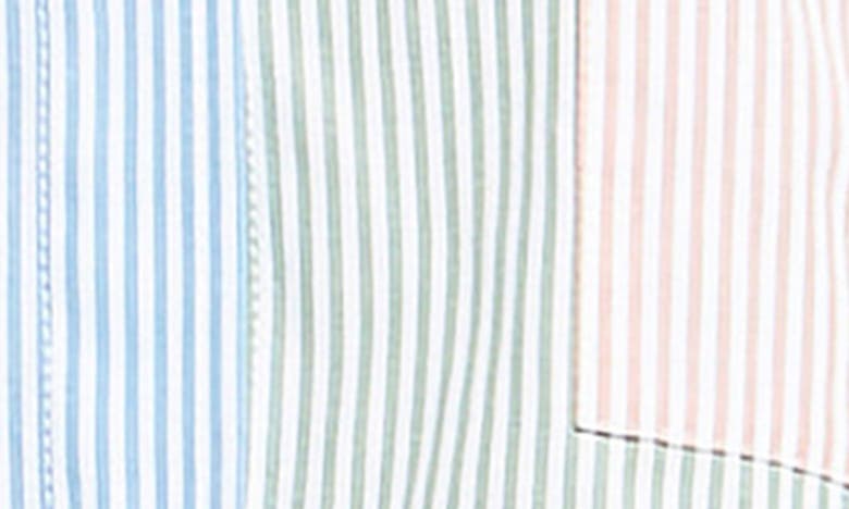 Shop English Factory Colorblock Stripe Cotton Blend Button-up Shirt In Multi Blue