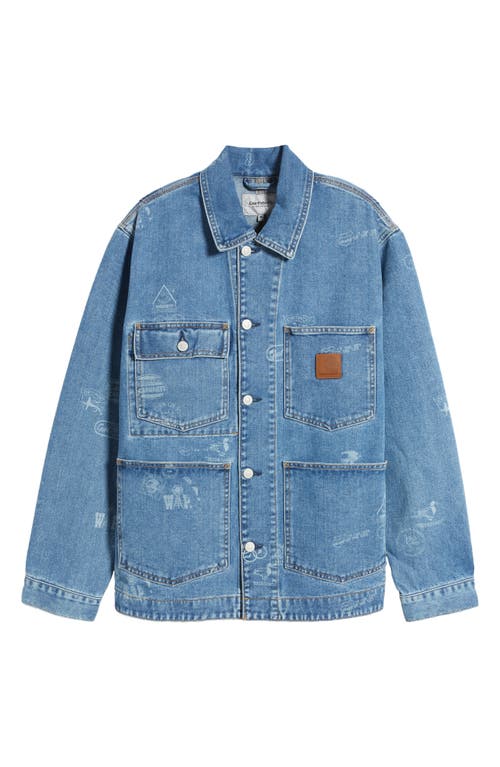 Shop Carhartt Work In Progress Stamp Print Denim Chore Coat In Stamp Print Blue Bleached