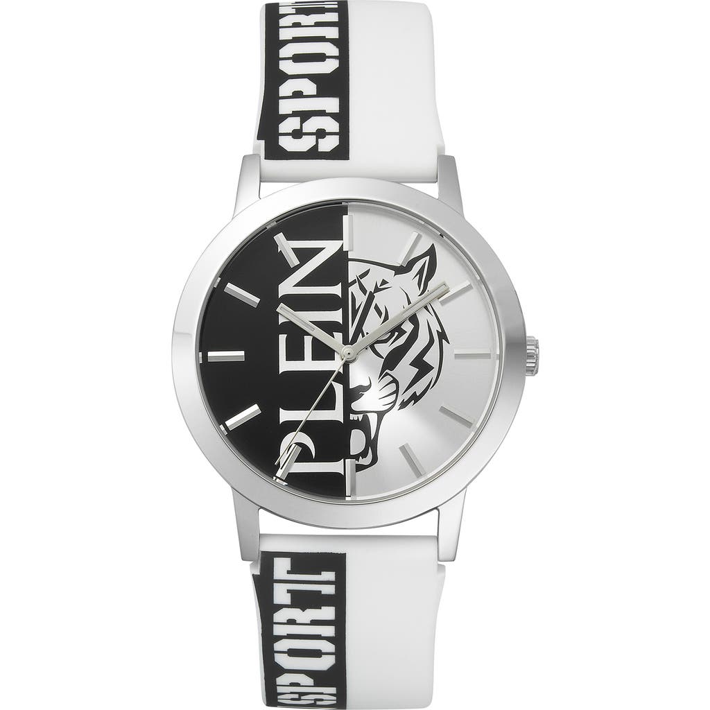 Philipp Plein Sport Three-hand Quartz Silicone Strap Watch, 44mm In White/ip Stainless Steel