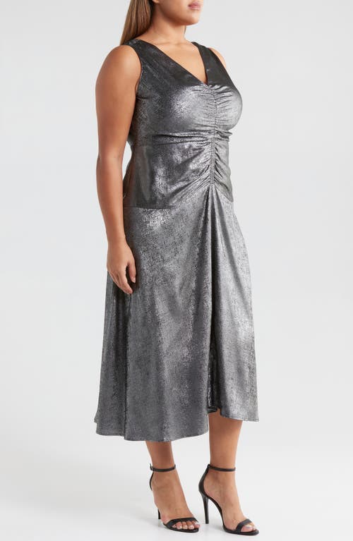 MELLODAY MELLODAY RUCHED METALLIC SLEEVELESS MAXI DRESS 