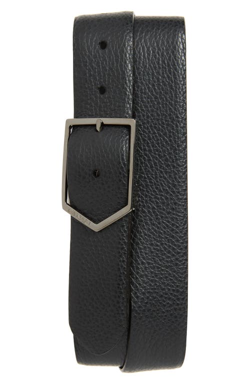 Shop Canali Pebbled Calfskin Leather Belt In Black