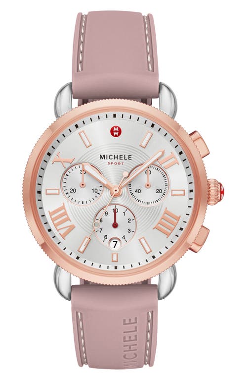 MICHELE Sporty Sport Sail Chronograph Watch Head with Silicone Strap, 38mm in Pink at Nordstrom