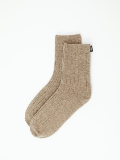 Shop Gobi Cashmere Trim Knit Bed Socks In Taupe