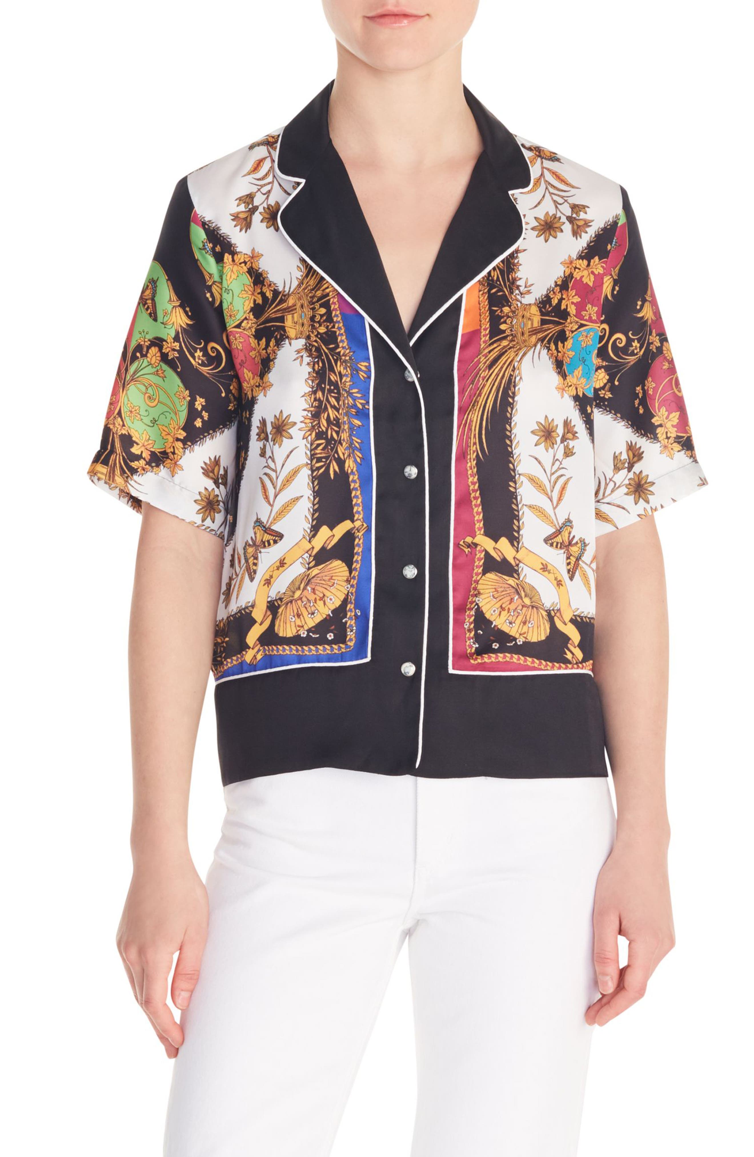 Sandro Maxence Scarf Print Pajama Shirt, Black