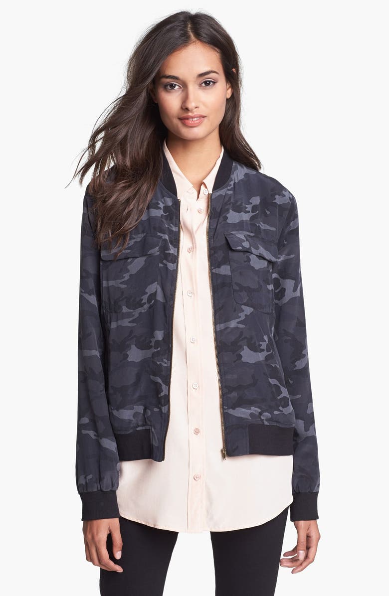 EQUIPMENT 'Abbot' Camo Silk Bomber Jacket, Main, color, TRADITIONAL CAMO